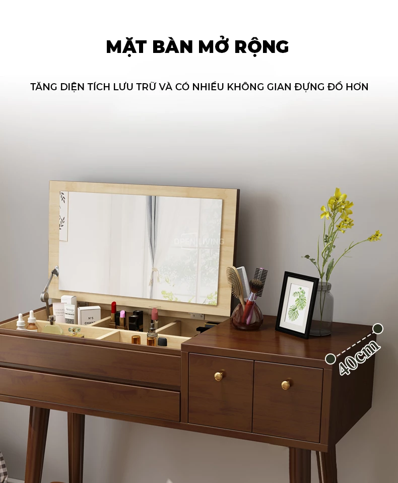 Bàn trang điểm gỗ tự nhiên gương chữ nhật tinh tế đơn giản OpenLiving OTĐ 021 mang đến vẻ đẹp thanh lịch và hiện đại. Chất liệu gỗ tự nhiên bền bỉ, thiết kế gương chữ nhật tinh tế, tạo không gian trang điểm gọn gàng và thẩm mỹ. Lựa chọn hoàn hảo cho phòng ngủ phong cách.