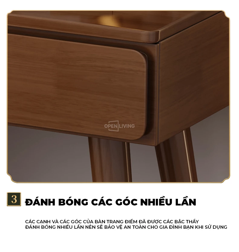 Bàn trang điểm gỗ tự nhiên gương sóng hiện đại OpenLiving OTĐ 019 kết hợp sự sang trọng và độc đáo. Chất liệu gỗ tự nhiên bền bỉ, gương sóng hiện đại, tạo không gian trang điểm thẩm mỹ và tiện dụng. Lựa chọn hoàn hảo để làm nổi bật phòng ngủ của bạn.