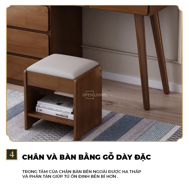 Bàn trang điểm gỗ tự nhiên gương sóng hiện đại OpenLiving OTĐ 019 kết hợp sự sang trọng và độc đáo. Chất liệu gỗ tự nhiên bền bỉ, gương sóng hiện đại, tạo không gian trang điểm thẩm mỹ và tiện dụng. Lựa chọn hoàn hảo để làm nổi bật phòng ngủ của bạn.