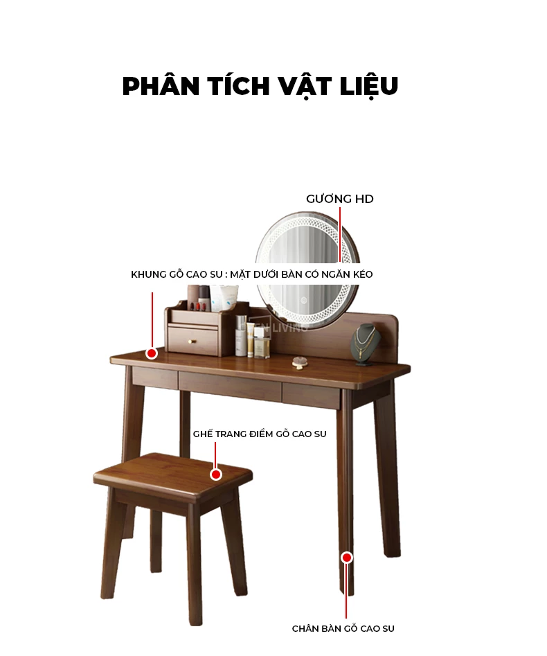 Bàn trang điểm gỗ tự nhiên gương tròn tinh tế đơn giản OpenLiving OTĐ 020 mang đến vẻ đẹp thanh lịch và hiện đại. Chất liệu gỗ tự nhiên bền bỉ, thiết kế gương tròn tinh tế, tạo không gian trang điểm gọn gàng và thẩm mỹ. Lựa chọn hoàn hảo cho phòng ngủ phong cách