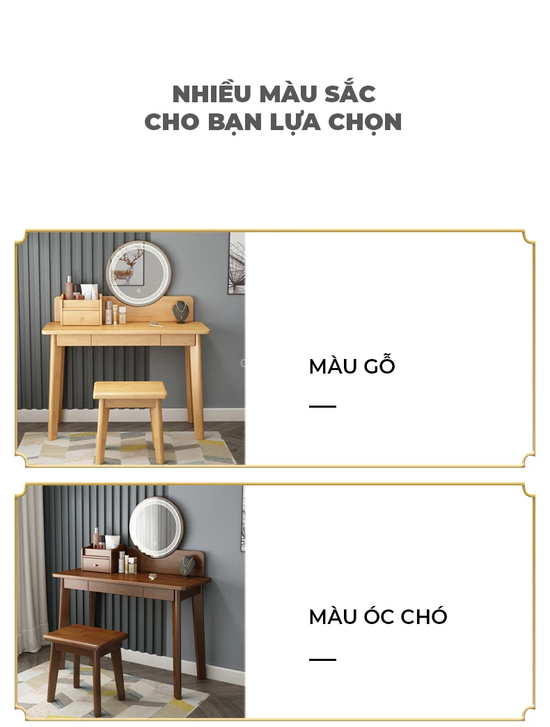 Bàn trang điểm gỗ tự nhiên gương tròn tinh tế đơn giản OpenLiving OTĐ 020 mang đến vẻ đẹp thanh lịch và hiện đại. Chất liệu gỗ tự nhiên bền bỉ, thiết kế gương tròn tinh tế, tạo không gian trang điểm gọn gàng và thẩm mỹ. Lựa chọn hoàn hảo cho phòng ngủ phong cách