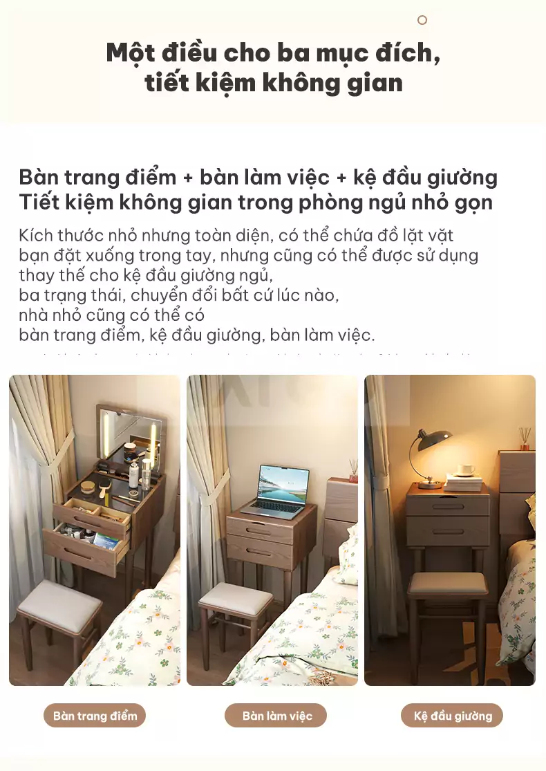 Bàn Trang Điểm Gỗ Tự Nhiên Nhỏ Gọn Haigo BTD017