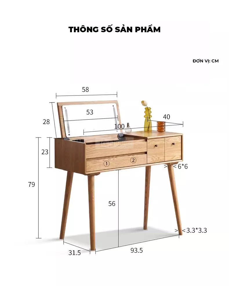 Bàn Trang Điểm Gỗ Tự Nhiên Phong Cách Hiện Đại Togismart TDM153 mang thiết kế tinh tế, sang trọng, phù hợp phòng ngủ trẻ trung. Chất liệu gỗ tự nhiên bền chắc, chống cong vênh, kết hợp gương và ngăn kéo tiện dụng, giúp sắp xếp gọn gàng và tạo điểm nhấn đẳng cấp cho không gian.