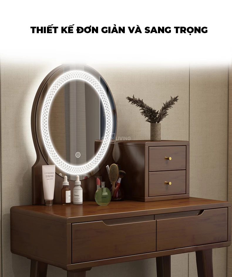 Bàn trang điểm gỗ tự nhiên phong cách tân cổ điển OpenLiving OTĐ 022 kết hợp sự sang trọng và cổ điển. Chất liệu gỗ tự nhiên bền bỉ, thiết kế tinh tế, mang đến không gian trang điểm đẳng cấp và thanh lịch. Lựa chọn hoàn hảo để nâng tầm phòng ngủ của bạn.