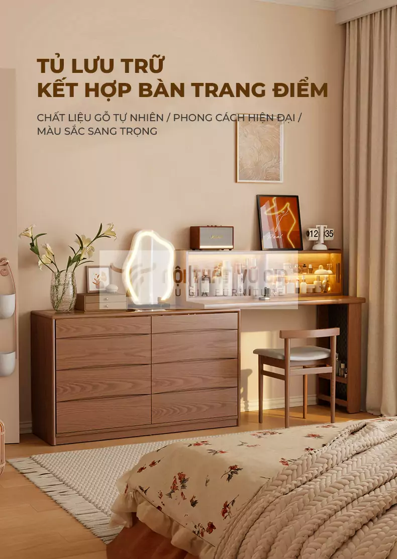 B&agrave;n trang điểm gỗ tự nhi&ecirc;n sang trọng PN48
