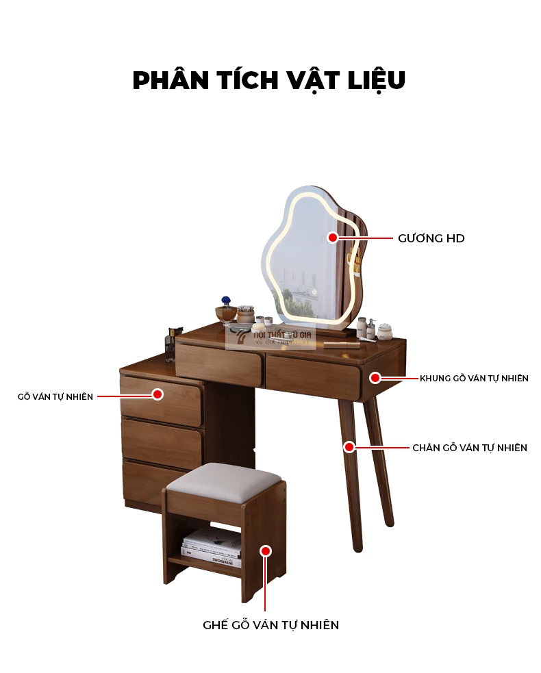 chi tiết chất liệu của Bàn trang điểm gỗ tự nhiên thiết kế đa lưu trữ BR145 sử dụng chất liệu dày dặn