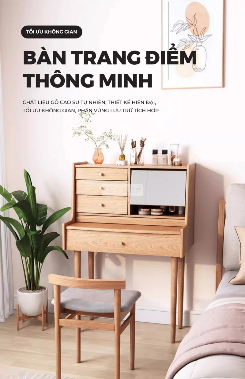 Bàn trang điểm gỗ tự nhiên thiết kế lưu trữ đa năng BR171