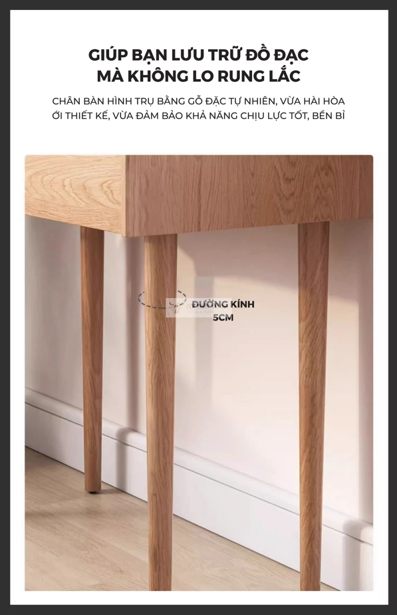 thiết kế chân gỗ chắc chắn của Bàn trang điểm gỗ tự nhiên thiết kế lưu trữ đa năng BR171