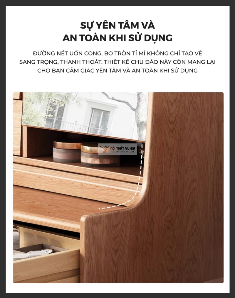 thiết kế bo mềm mại của Bàn trang điểm gỗ tự nhiên thiết kế lưu trữ đa năng BR171
