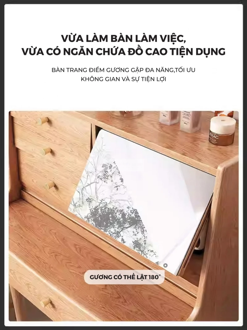 thiết kế tích hợp đa năng của Bàn trang điểm gỗ tự nhiên thiết kế lưu trữ đa năng BR171