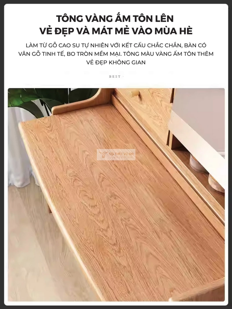 Bàn trang điểm gỗ tự nhiên thiết kế lưu trữ đa năng BR171 có tông màu sang trọng