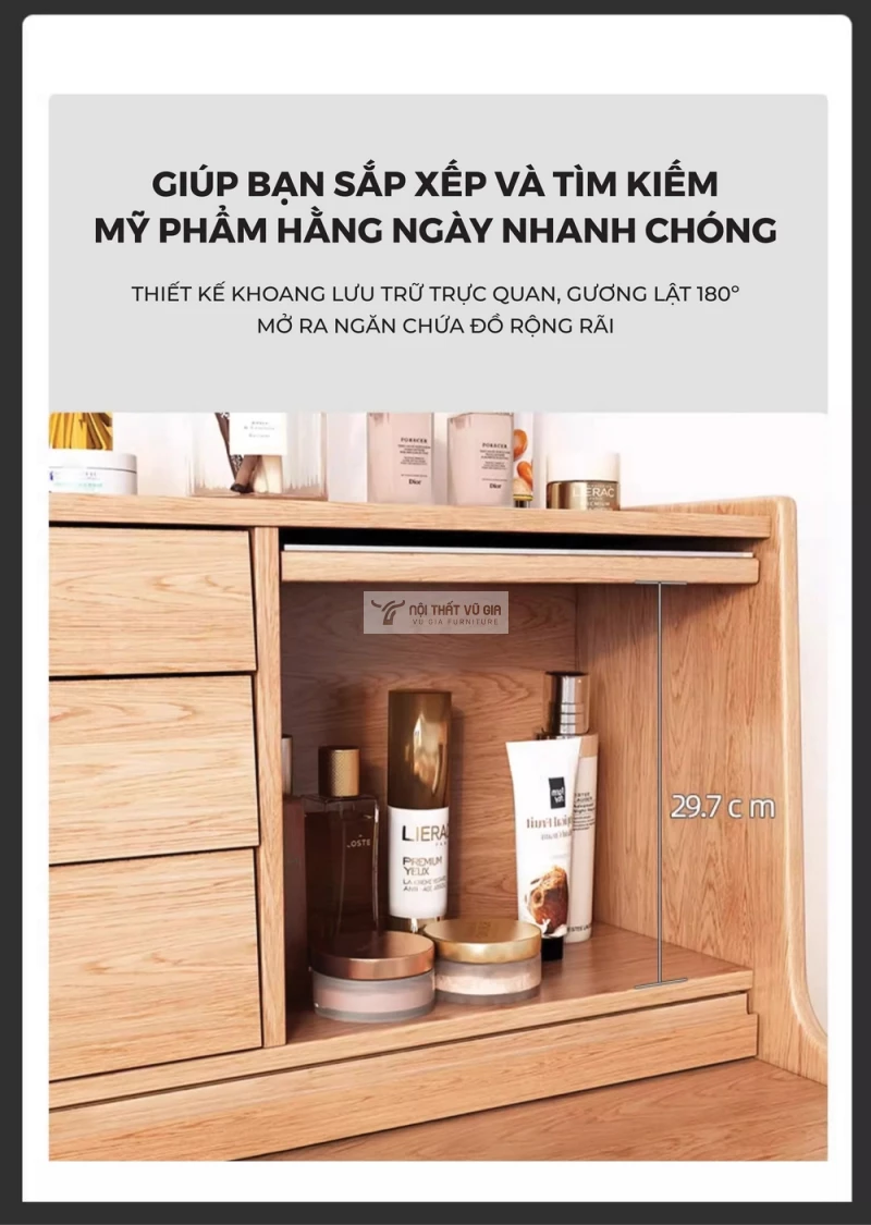 không gian lưu trữ của Bàn trang điểm gỗ tự nhiên thiết kế lưu trữ đa năng BR171