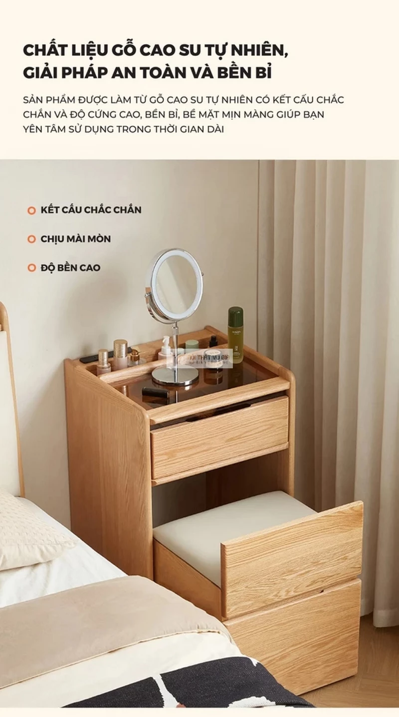 Bàn trang điểm gỗ tự nhiên thiết kế thông minh, hiện đại BR176 có kết cấu chắc chắn