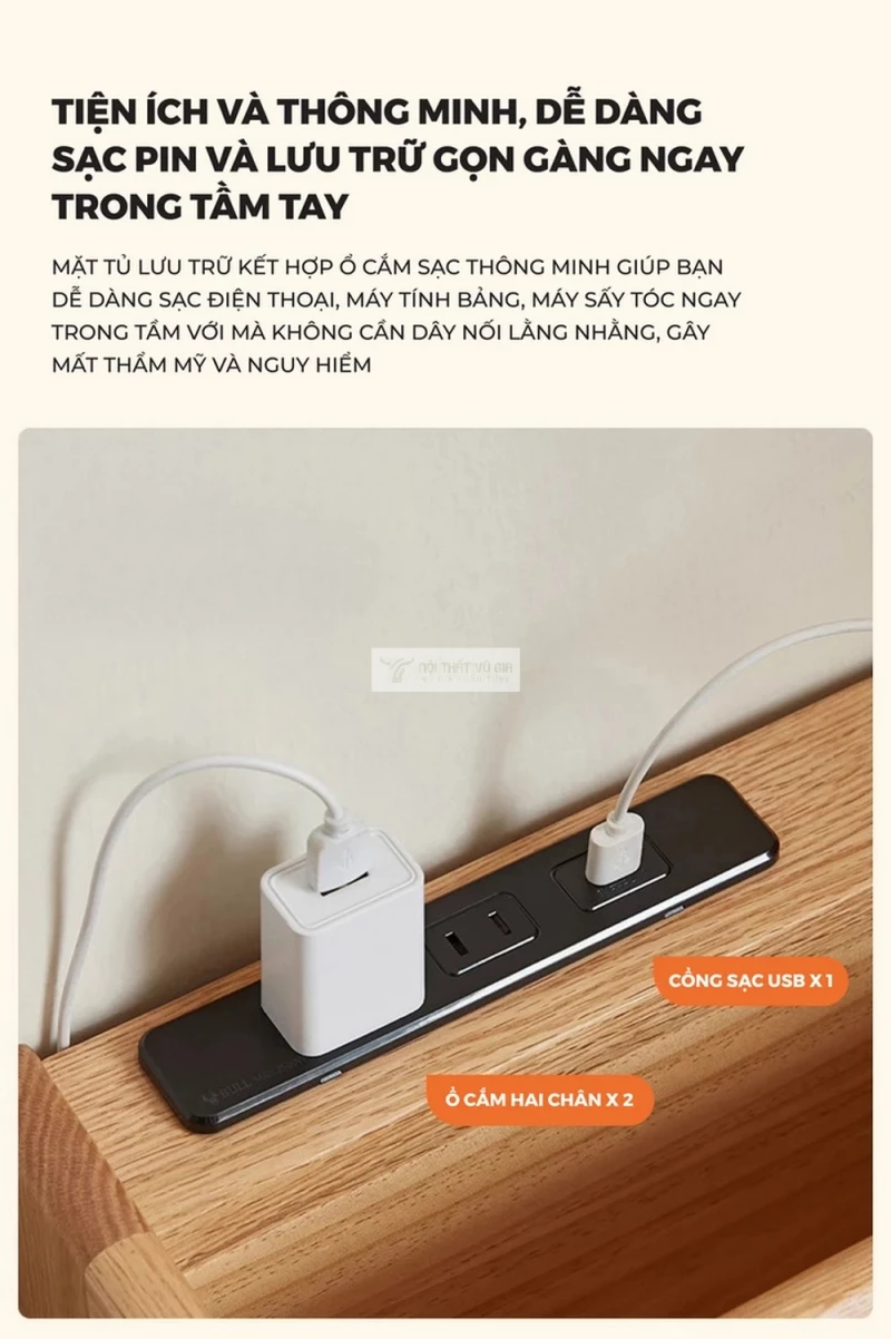 thiết kế tích hợp ổ điện của Bàn trang điểm gỗ tự nhiên thiết kế thông minh, hiện đại BR176