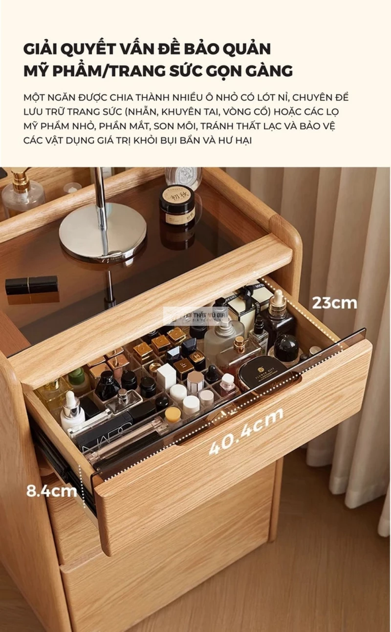 công suất lưu trữ lớn của Bàn trang điểm gỗ tự nhiên thiết kế thông minh, hiện đại BR176