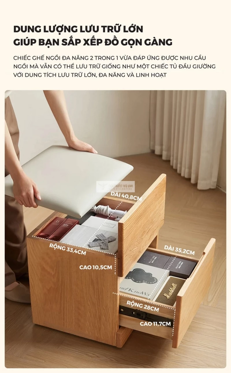 không gian lưu trữ thông minh của Bàn trang điểm gỗ tự nhiên thiết kế thông minh, hiện đại BR176
