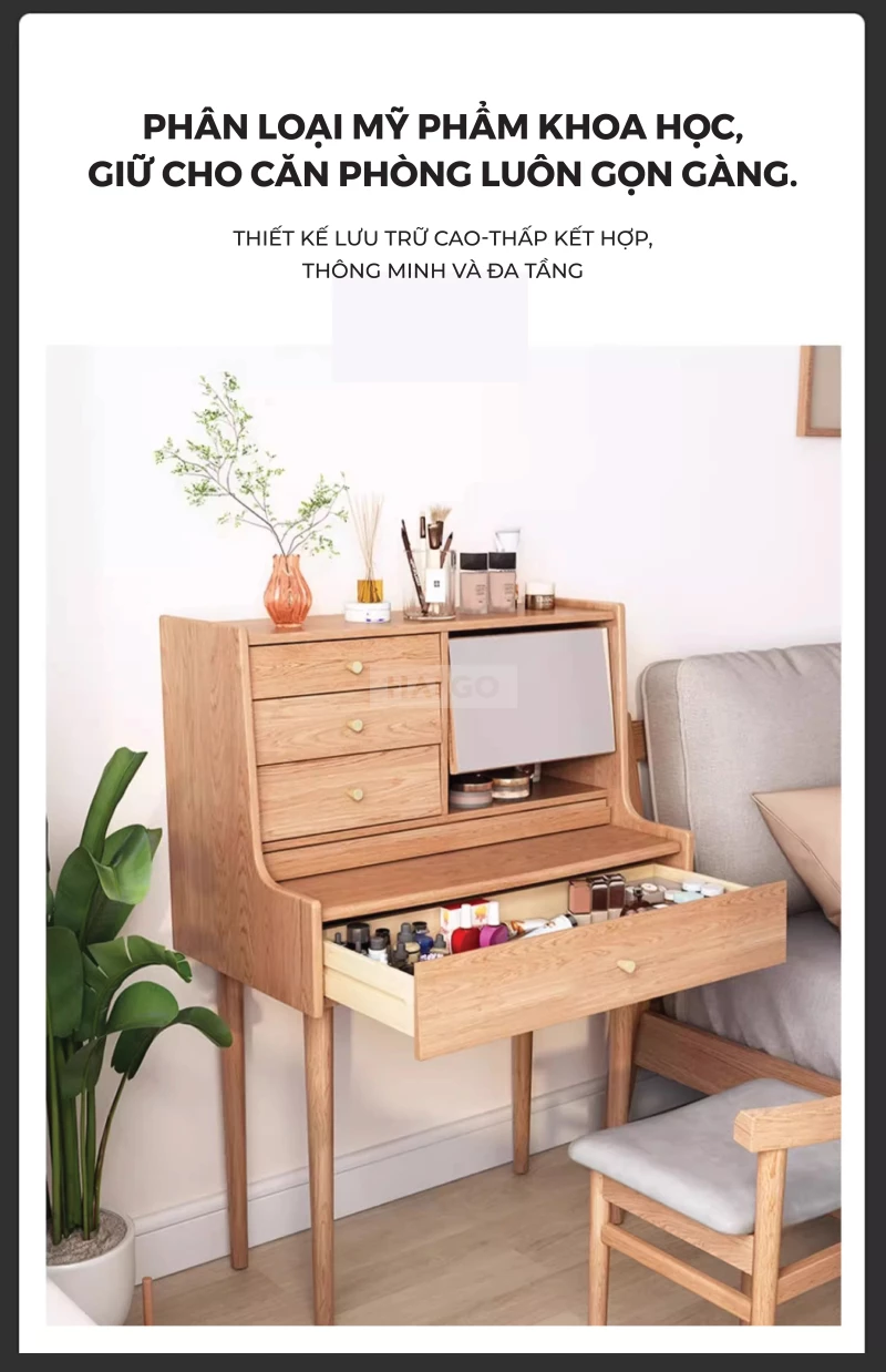 Bàn Trang Điểm Gỗ Tự Nhiên Thông Minh Haigo BTD384