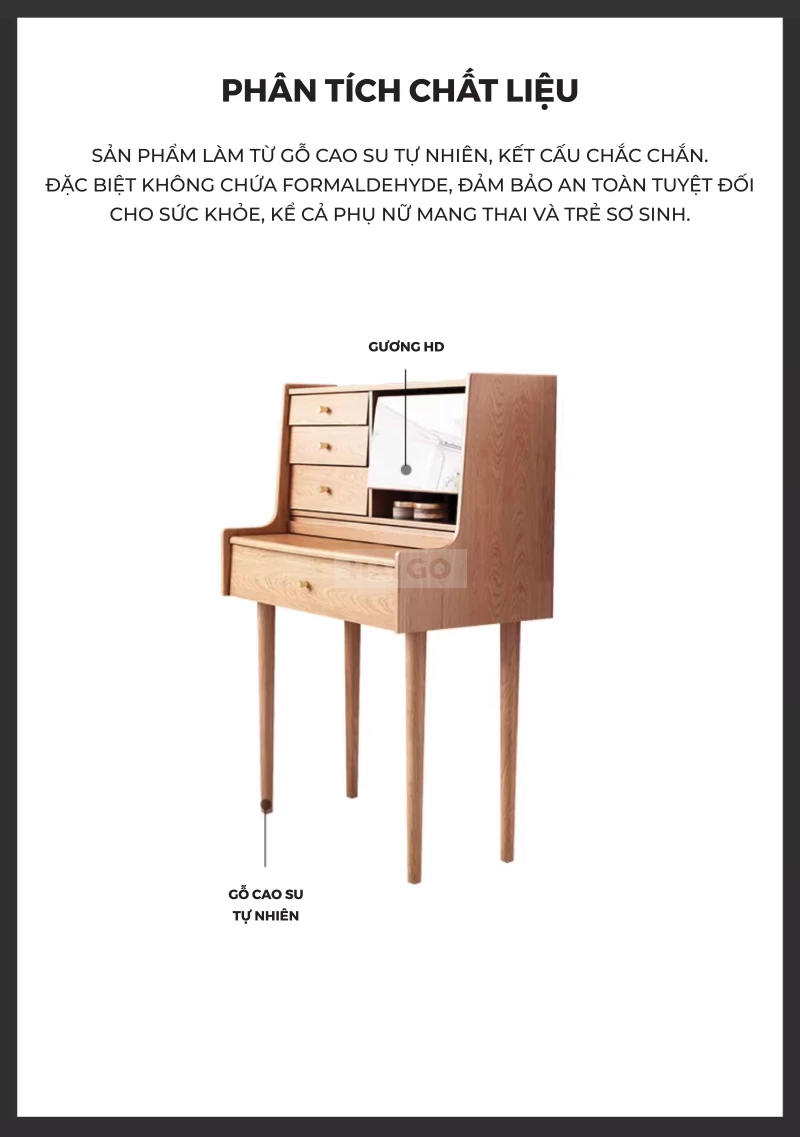 Bàn Trang Điểm Gỗ Tự Nhiên Thông Minh Haigo BTD384