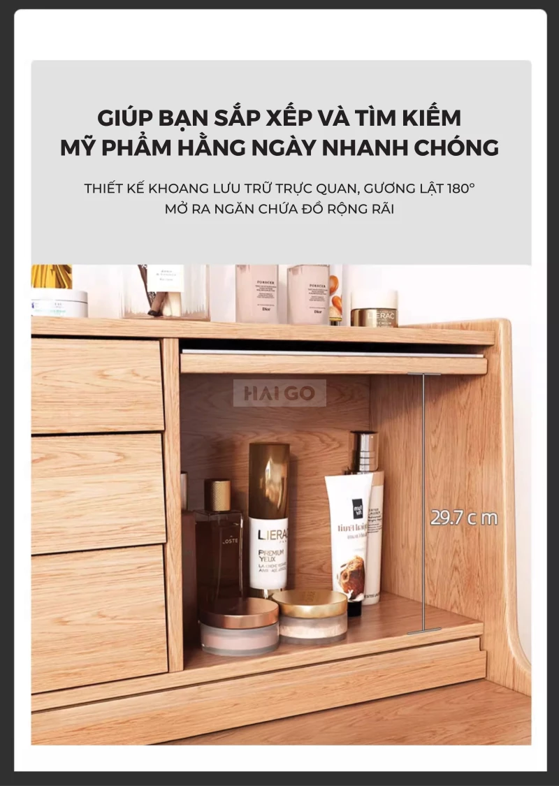 Bàn Trang Điểm Gỗ Tự Nhiên Thông Minh Haigo BTD384