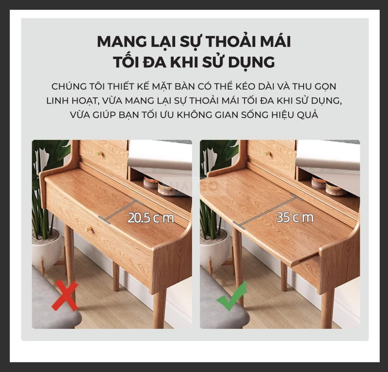 Bàn Trang Điểm Gỗ Tự Nhiên Thông Minh Haigo BTD384
