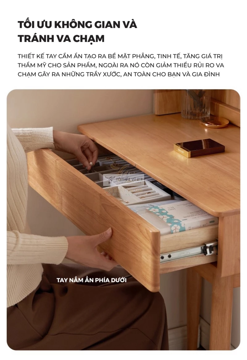thiết kế tối ưu tránh va chạm của Bàn trang điểm gỗ tự nhiên tích hợp gương hiện đại BR166