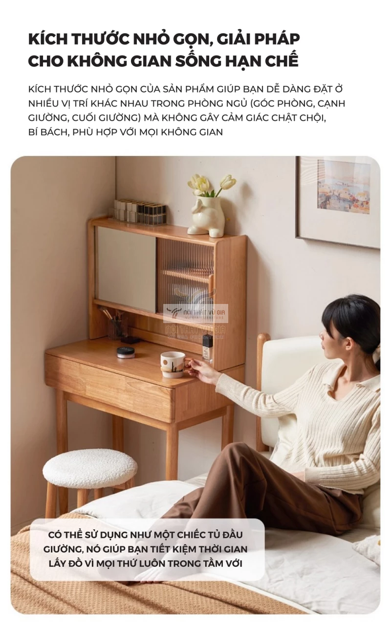 tối ưu không gian với Bàn trang điểm gỗ tự nhiên tích hợp gương hiện đại BR166