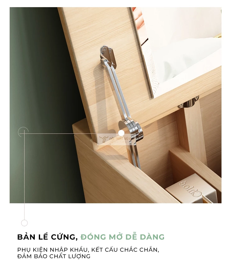 Bàn trang điểm gỗ tự nhiên tối giản BR112 trang bị bản lề chắc chắn, ổn định