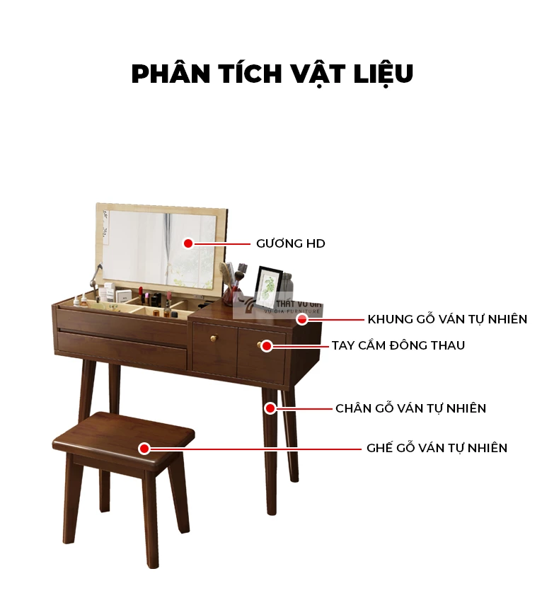 chi tiết chất liệu của Bàn trang điểm gỗ tự nhiên tối giản BR143