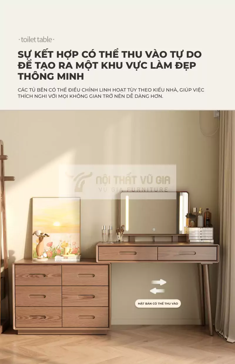 thiết kế kết hợp tinh tế của Bàn trang điểm gỗ tự nhiên trang nhã PN108