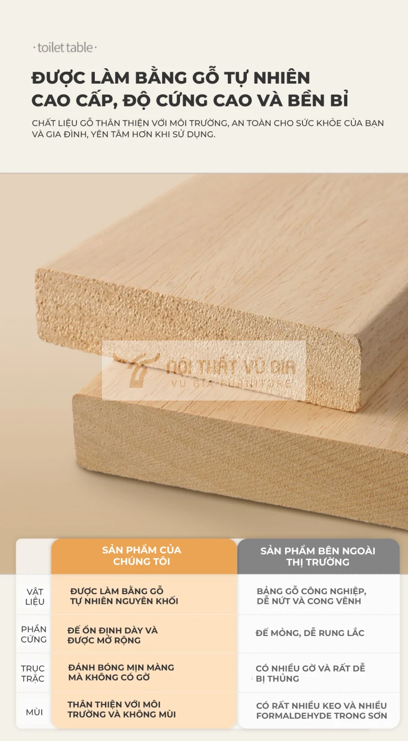 Bàn trang điểm gỗ tự nhiên trang nhã PN108 sử dụng chất liệu gỗ tự nhiên an toàn 