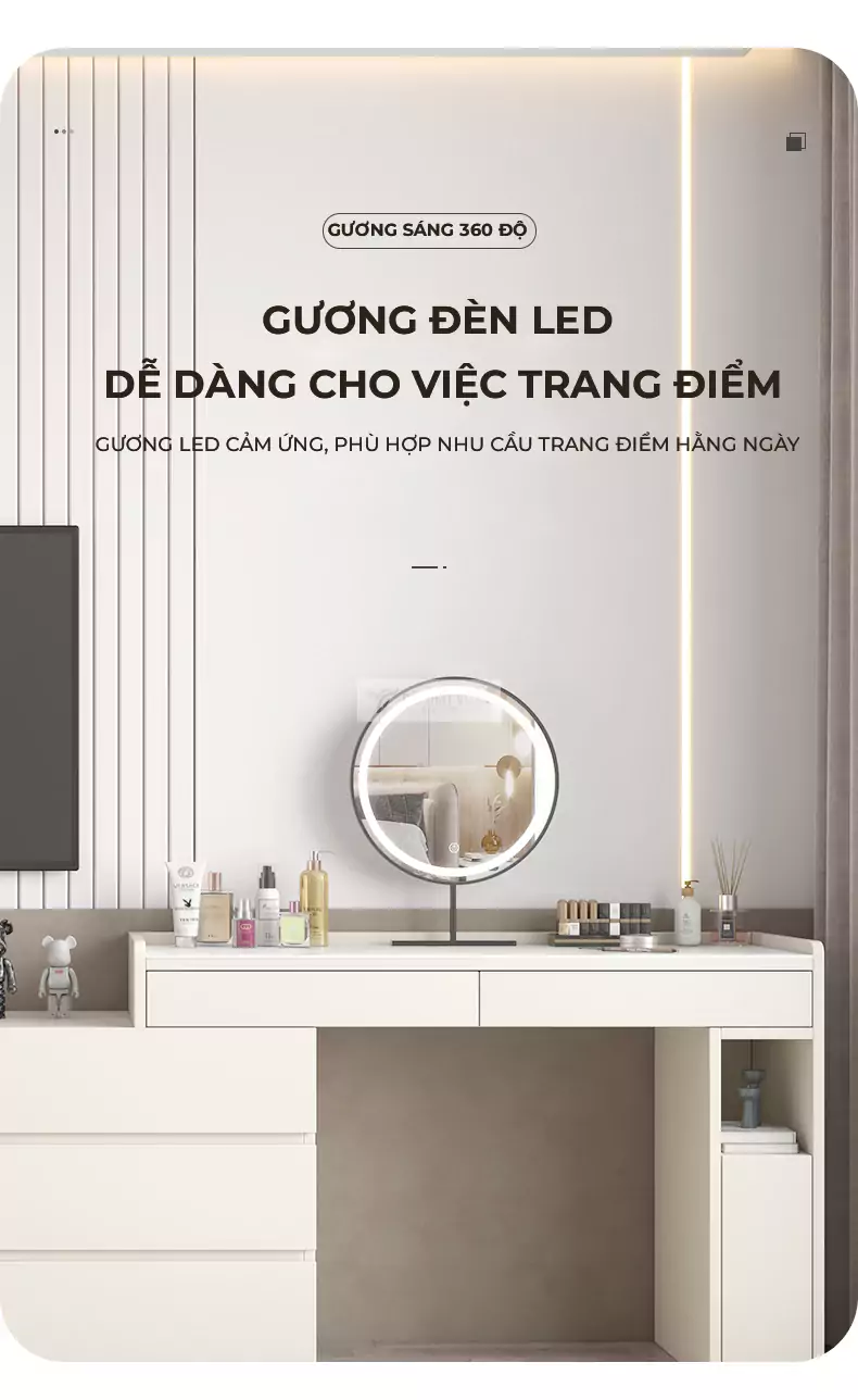 thiết kế kết hợp gương led hiện đại của Bàn trang điểm kết hợp tủ ngăn kéo tiện lợi BR94