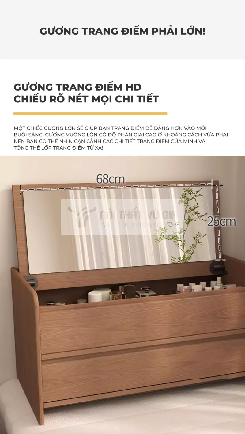 thiết kế gương lớn của Bàn trang điểm mini tối ưu không gian PN83