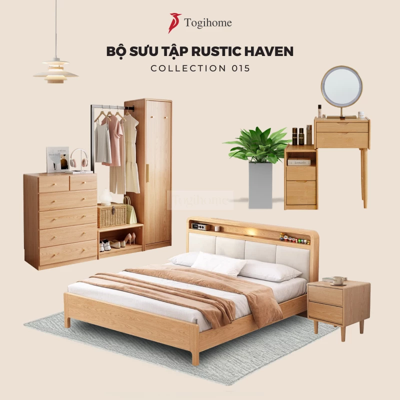 Bộ Sưu Tập Phòng Ngủ Rustic Haven 015 mang đến thiết kế sang trọng cho không gian phòng ngủ.