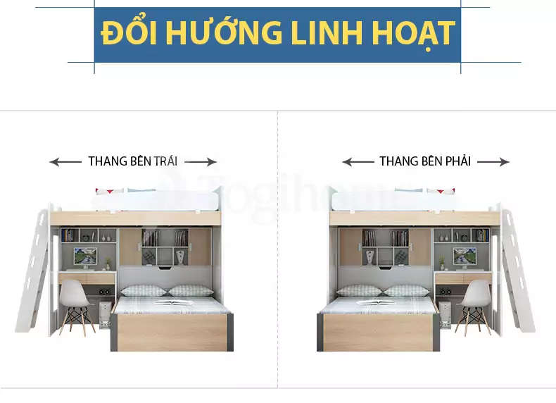 Bộ giường ngủ  GN009 đổi hướng linh hoạt
