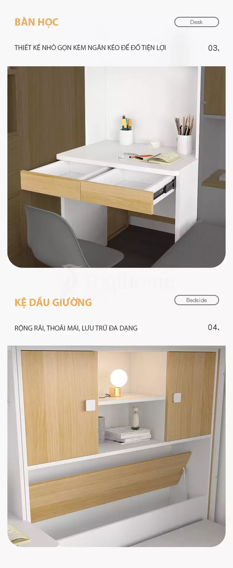 Combo giường ngủ kết hợp tủ lưu trữ và bàn làm việc thiết kế hiện đại, nhiều kiểu dáng lựa chọn với bàn học thiết kế thông minh