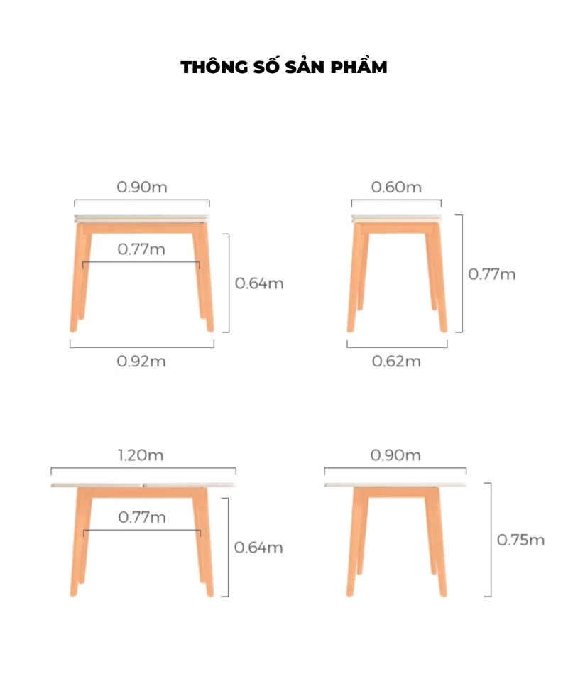 Bộ Bàn Ăn Gấp Gọn Gỗ Tự Nhiên BA347