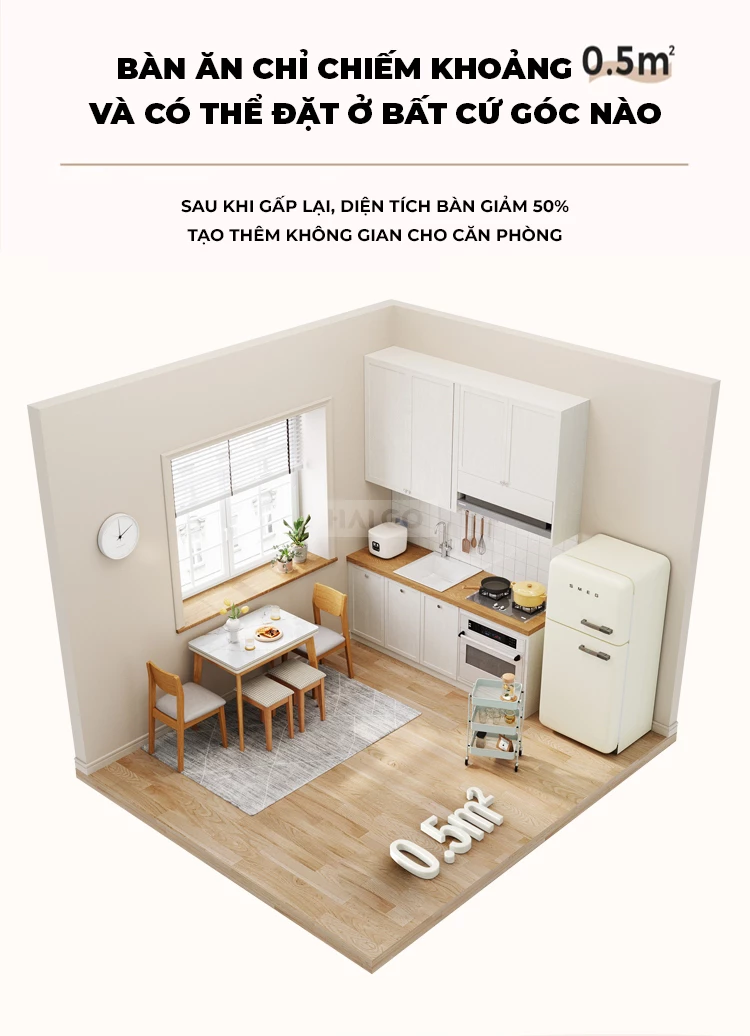 Bộ Bàn Ăn Gấp Gọn Gỗ Tự Nhiên BA347
