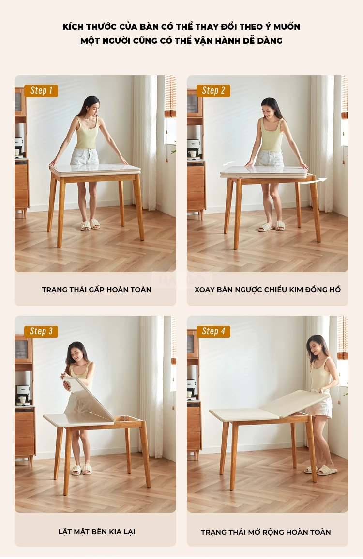 Bộ Bàn Ăn Gấp Gọn Gỗ Tự Nhiên BA347