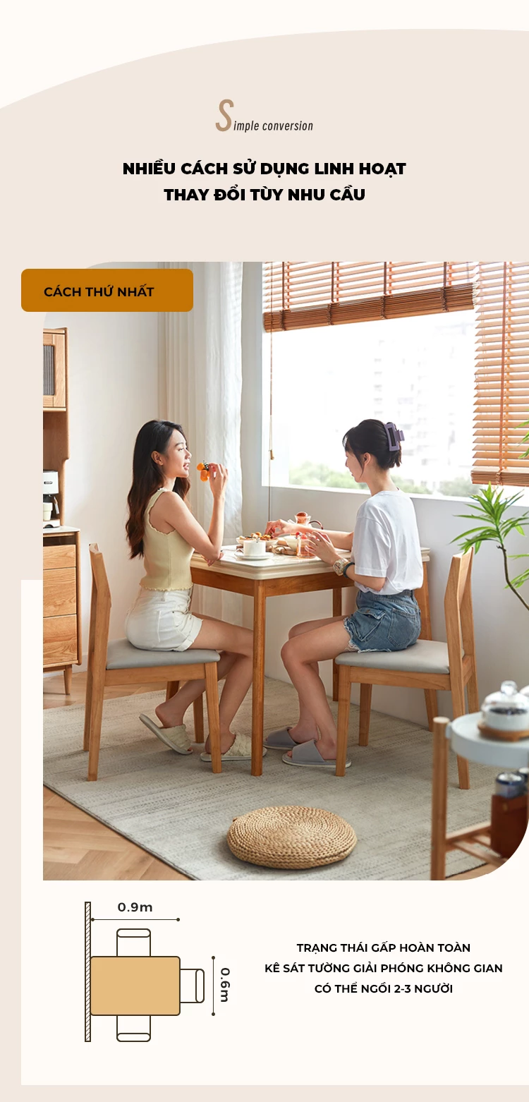 Bộ Bàn Ăn Gấp Gọn Gỗ Tự Nhiên BA347
