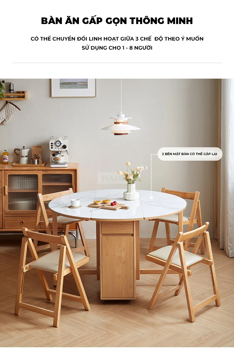 Bộ Bàn Ăn Gấp Gọn Gỗ Tự Nhiên Haigo BA353