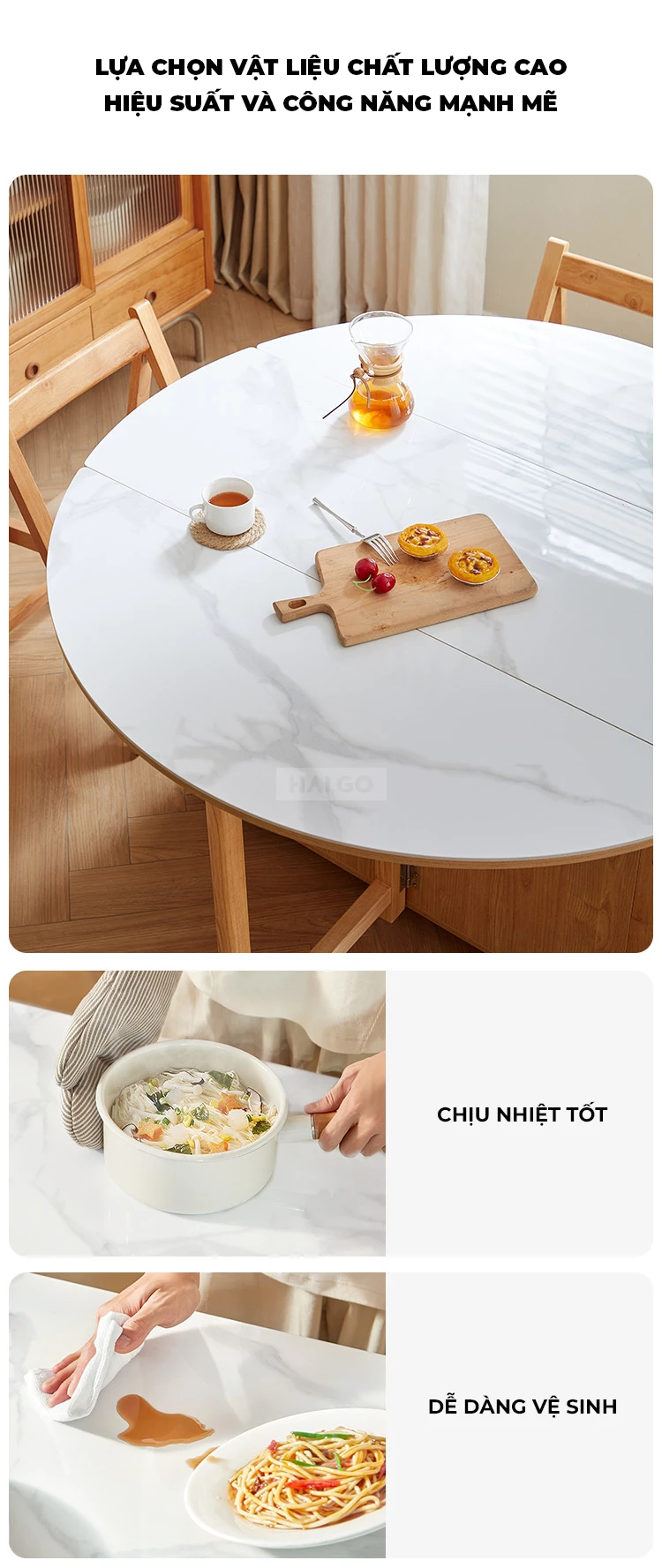 Bộ Bàn Ăn Gấp Gọn Gỗ Tự Nhiên Haigo BA353