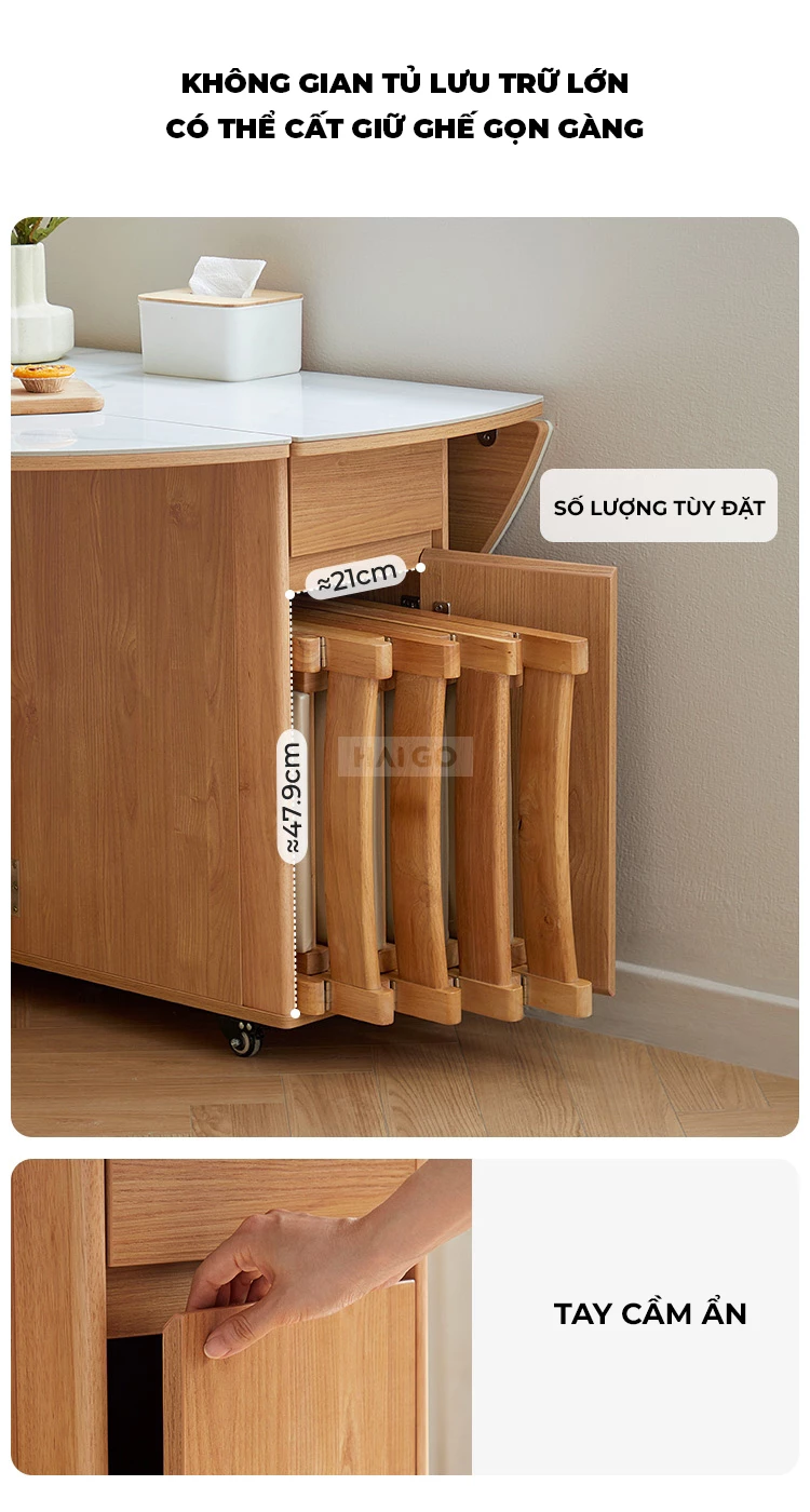 Bộ Bàn Ăn Gấp Gọn Gỗ Tự Nhiên Haigo BA353