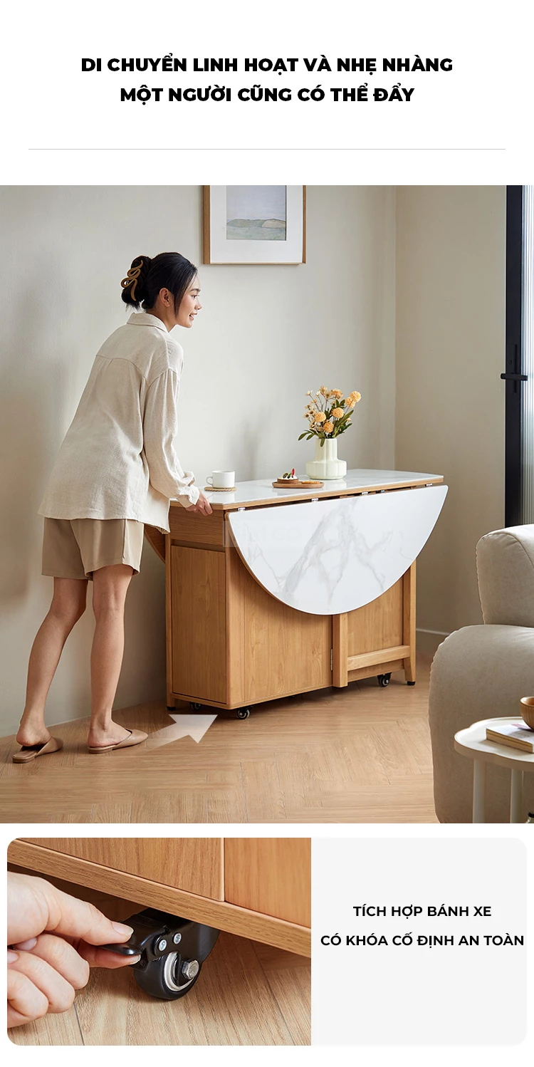 Bộ Bàn Ăn Gấp Gọn Gỗ Tự Nhiên Haigo BA353
