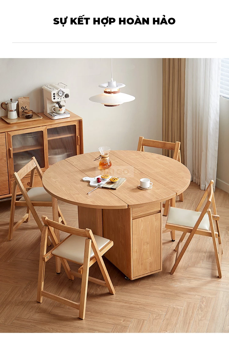 Bộ Bàn Ăn Gấp Gọn Gỗ Tự Nhiên Haigo BA353