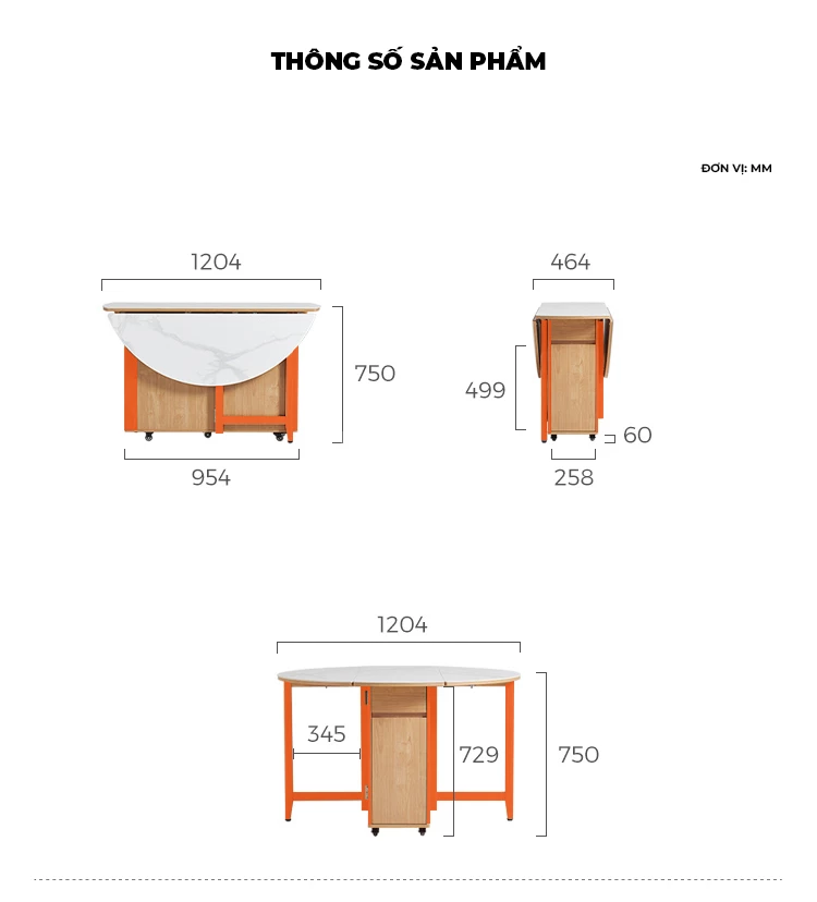 Bộ Bàn Ăn Gấp Gọn Gỗ Tự Nhiên Haigo BA353