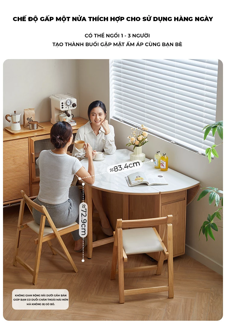 Bộ Bàn Ăn Gấp Gọn Gỗ Tự Nhiên Haigo BA353