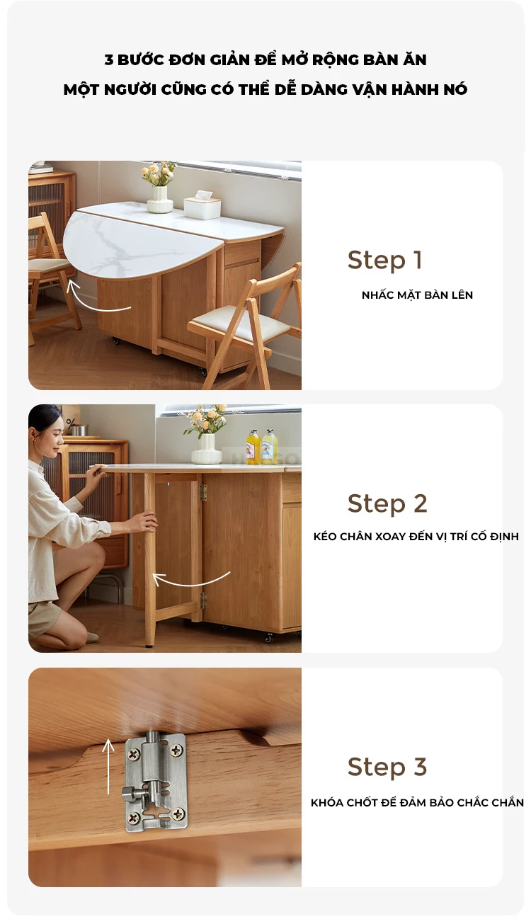Bộ Bàn Ăn Gấp Gọn Gỗ Tự Nhiên Haigo BA353