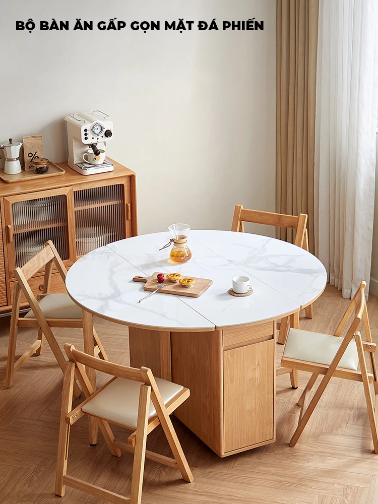 Bộ Bàn Ăn Gấp Gọn Gỗ Tự Nhiên Haigo BA353
