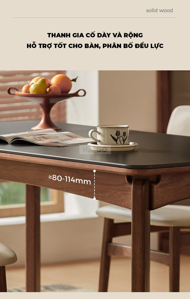 Bộ Bàn Ăn Gỗ Tự Nhiên Kết Hợp Mặt Đá 12mm Cao Cấp Haigo BA361
