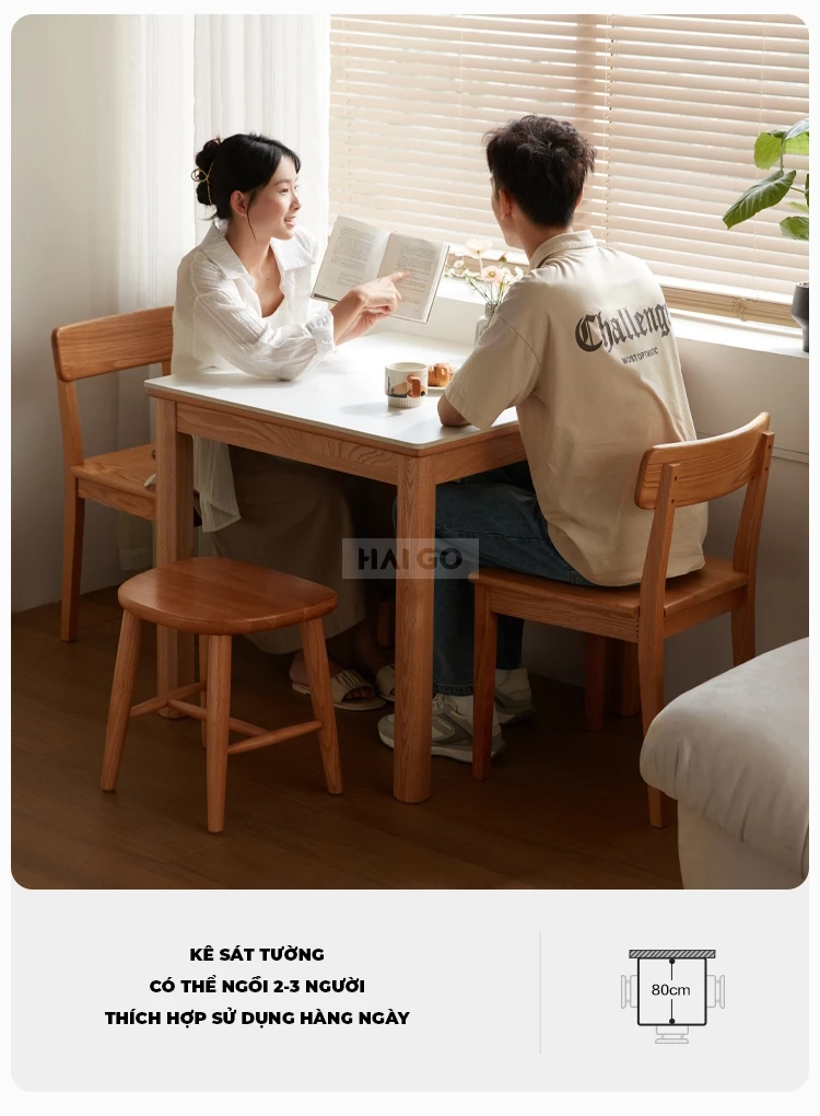 Bộ Bàn Ăn Kết Hợp Mặt Đá Tự Nhiên Cao Cấp Haigo BA357